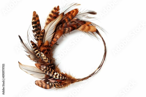 Bird Feather Wreath, isolated on white