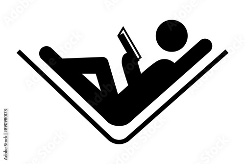illustration of a silhouette of a person is reading book. Man sit down is reading book icon. 
