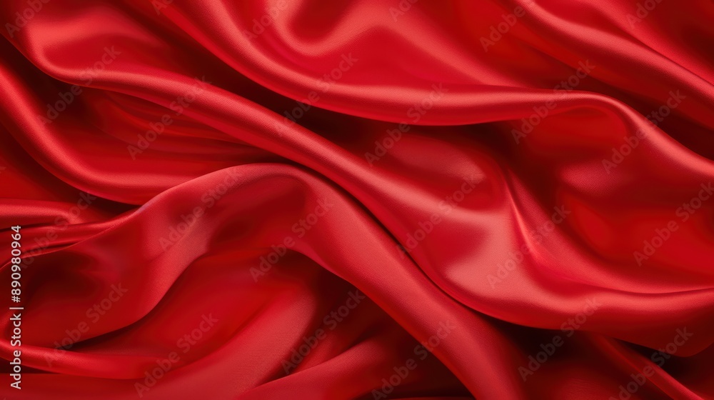 Luxurious Red Silk Fabric with Smooth Waves and Elegant Texture for Background or Design Elements Luxurious Red Silk Fabric with Smooth Waves and Elegant Texture for Background or Design Elements