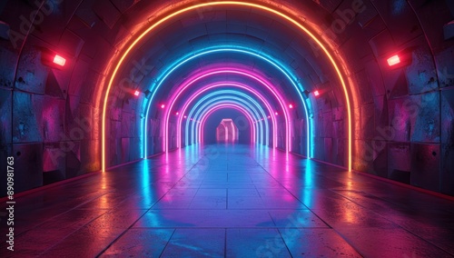 Neon Lights in a Futuristic Tunnel