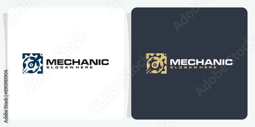 collection of diesel car repair and garage logo templates. Emblem with gear elements, and pistons