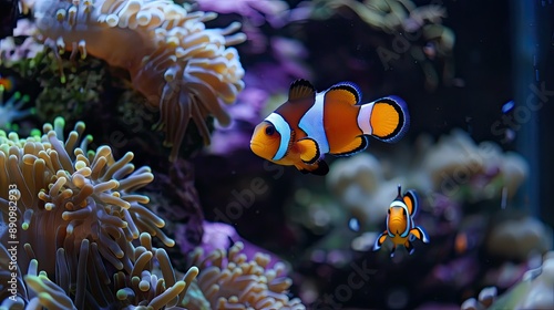 Clownfish Swimming Through Coral Reef