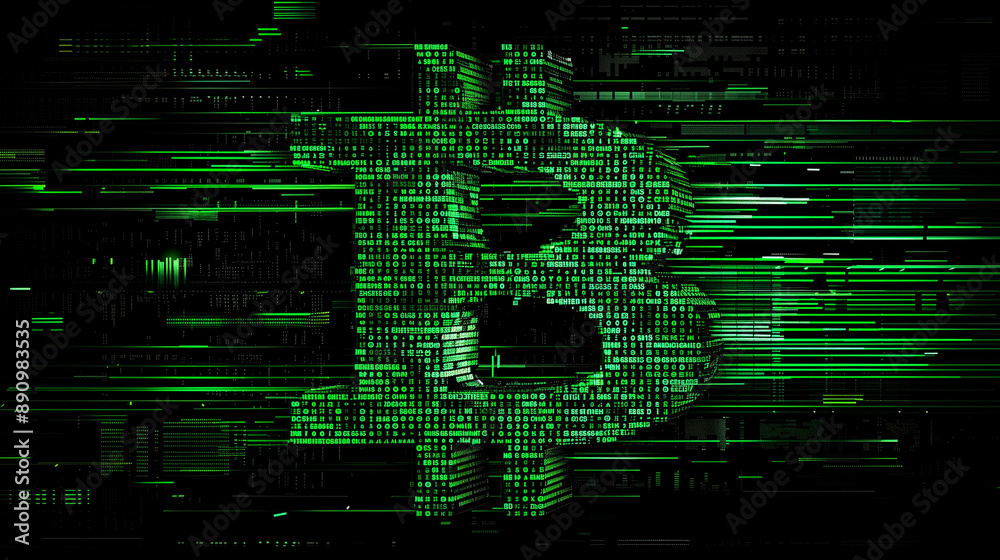 Green Bitcoin Symbol Made of Binary Code Green Bitcoin Symbol Made of Binary Code