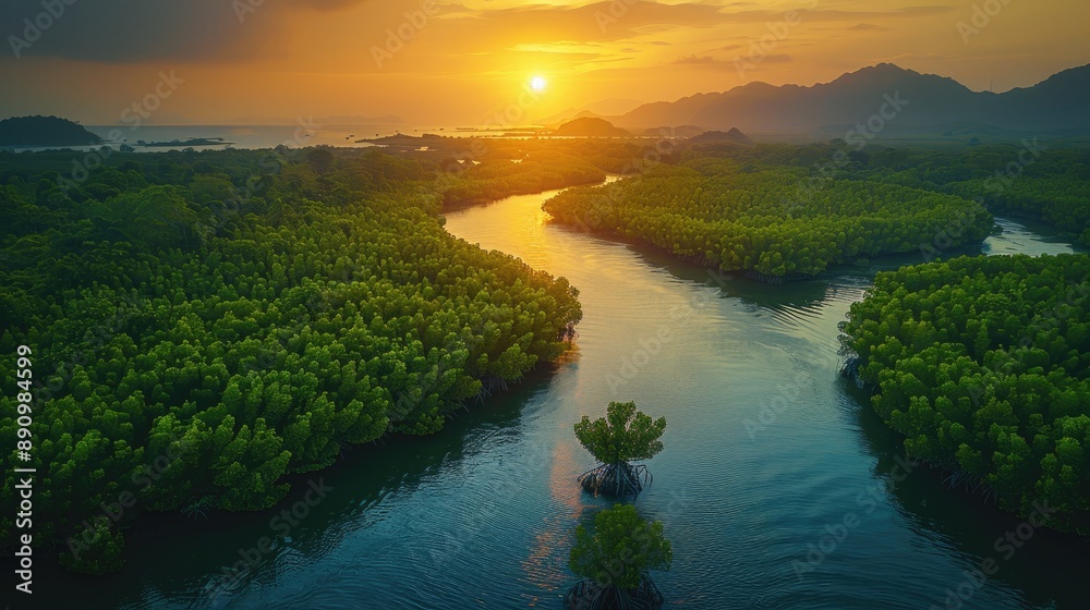Sunset over Mangrove Forest and River Sunset over Mangrove Forest and River