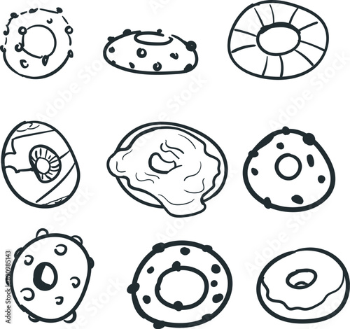 Cartoon set of donuts or bagels.