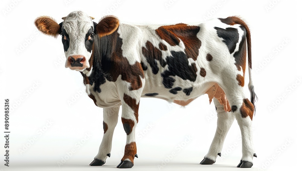A Brown and White Cow Standing Against a White Background A Brown and White Cow Standing Against a White Background