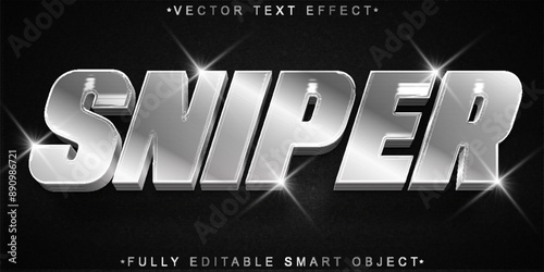 Sniper Silver Metallic Vector Fully Editable Smart Object Text Effect