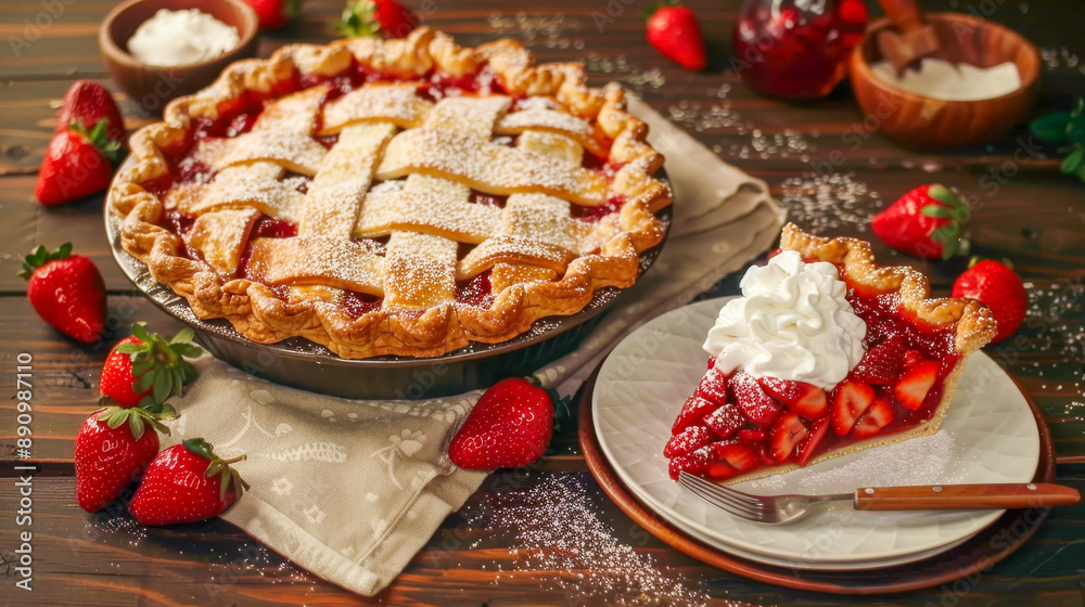 Freshly Baked Strawberry Pie with Whipped Cream Freshly Baked Strawberry Pie with Whipped Cream