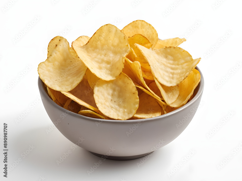a bowl full of potato chips isolated on white background a bowl full of potato chips isolated on white background
