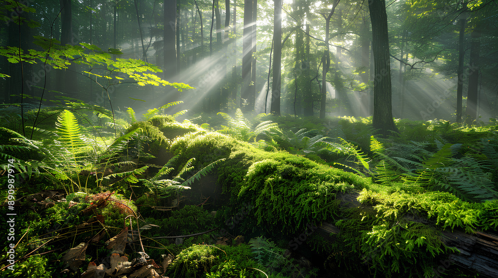 Enchanting Forest Scene with Budding Ferns and Moss-Covered Log
Enchanting Forest Scene with Budding Ferns and Moss-Covered Log