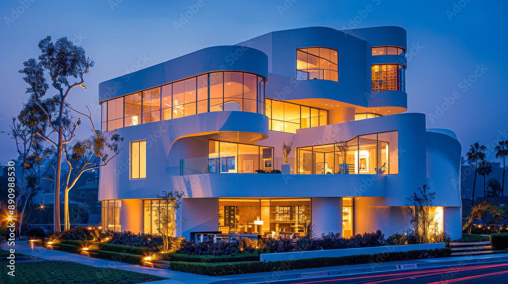Obraz premium Modern Architecture Illuminated at Night