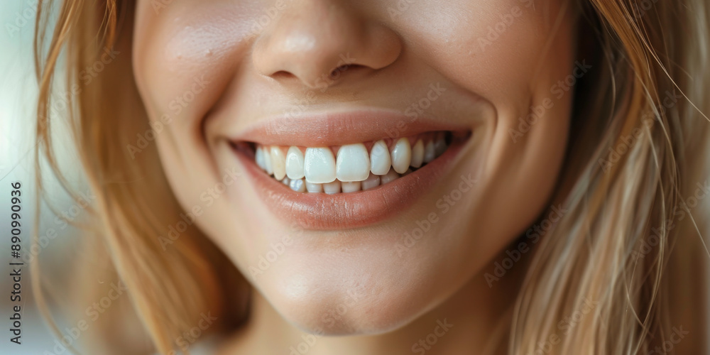 Close-up of a smiling woman's mouth showcasing clean, white teeth and healthy gums. Close-up of a smiling woman's mouth showcasing clean, white teeth and healthy gums.