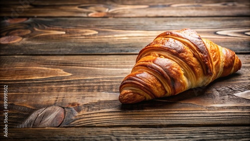 Freshly baked croissant on rustic wooden table, delicious, French, bakery, pastry, croissant