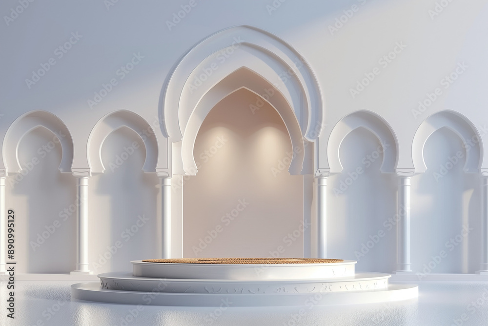 minimalist empty podium, clean ramadan ornament background, perfect, very realistic minimalist empty podium, clean ramadan ornament background, perfect, very realistic