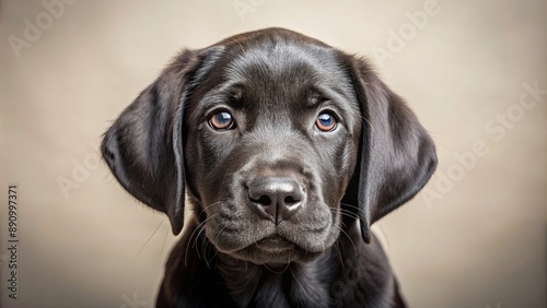 Adorable black labrador retriever puppy with shiny coat and floppy ears, dog, adorable, pet, puppy, playful © surapong