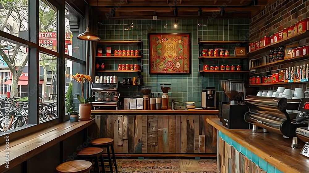 A bright cafe with a comprehensive coffee menu and a deliciously served meal A bright cafe with a comprehensive coffee menu and a deliciously served meal
