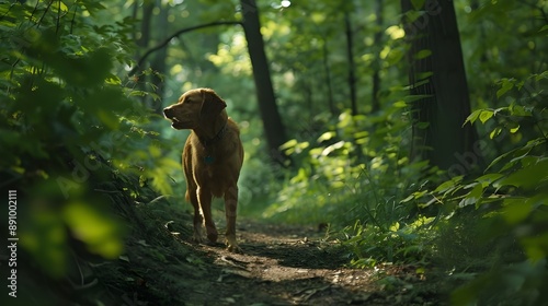 dog walking in the forest