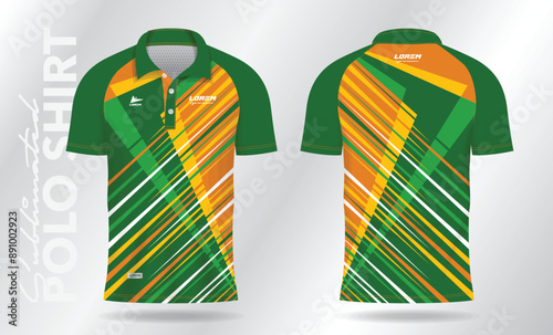 sublimation green and yellow polo shirt mockup template design for badminton jersey, tennis, soccer, football or sport uniform