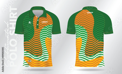 sublimation green and yellow polo shirt mockup template design for badminton jersey, tennis, soccer, football or sport uniform