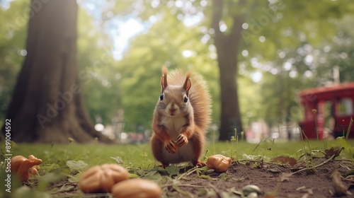 squirrel  and girl in the park