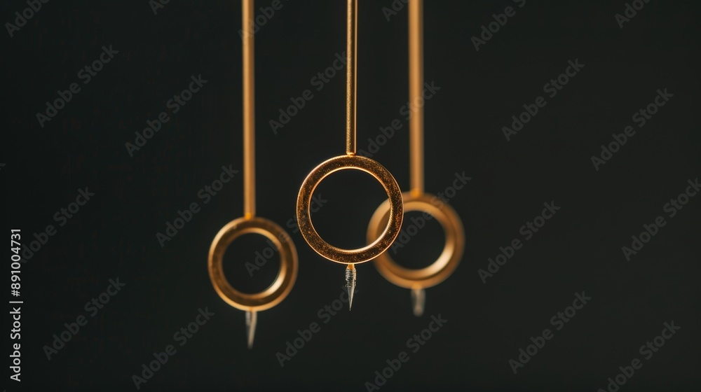 A precise arrow piercing through a series of golden rings suspended in mid-air, highlighting the archer's intense focus and concentration A precise arrow piercing through a series of golden rings suspended in mid-air, highlighting the archer's intense focus and concentration