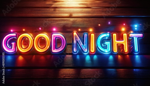 Good night images, Sweet dream and Good night concept, glowing glass 3d text a Good night and lamplights photo