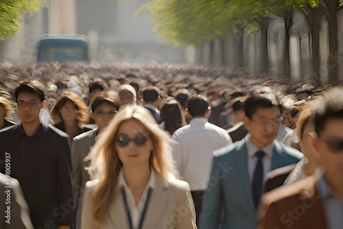 motion blurred A busy city street full of diverse people or  
A bustling city street filled with a diverse crowd of people, crowd of people motion blur photo