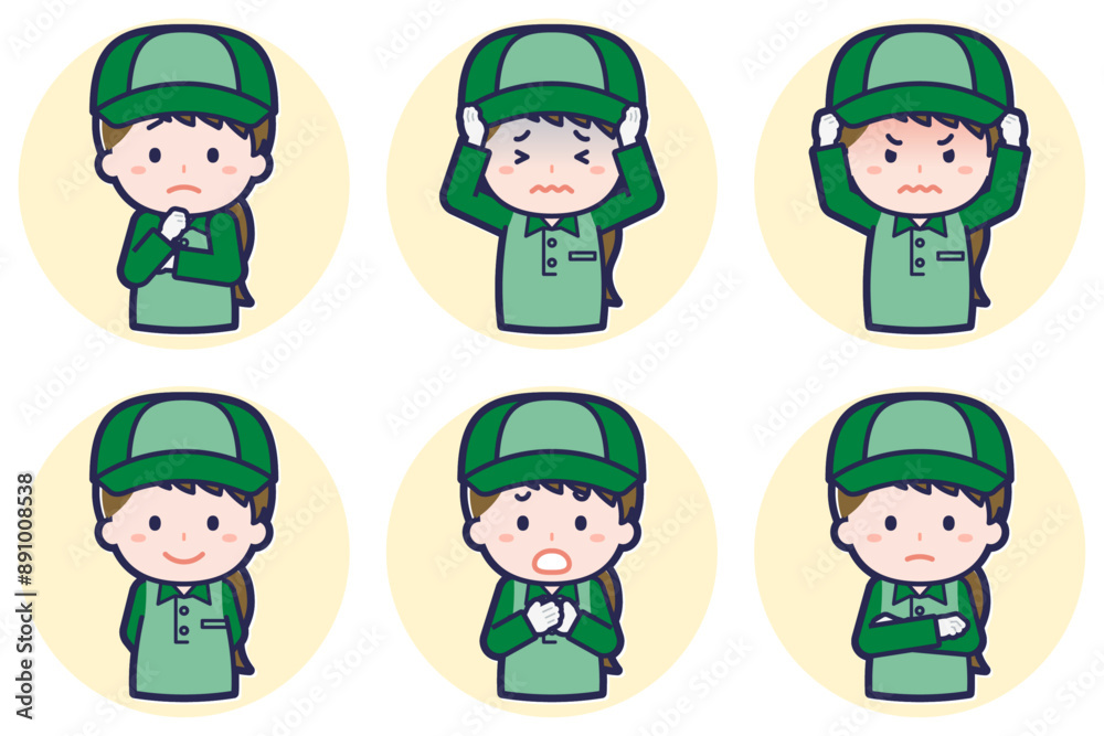 女性配達員のポーズセット_05