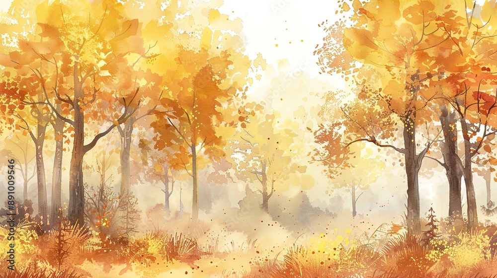 watercolor style illustration yellow Autumn woods banner background watercolor style illustration yellow Autumn woods banner background