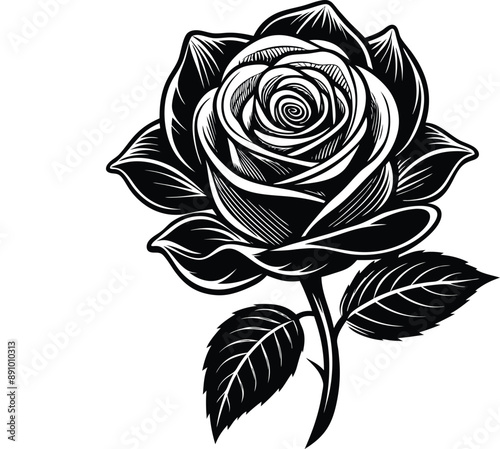 Wallpaper Mural Rose Linocut Style Vector Illustration Art Torontodigital.ca
