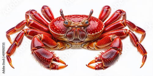 Vibrant red crab with intricate shell details and delicate legs, isolated on a transparent background, perfect for adding to any design or composition.