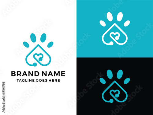 medical dog pawn heart logo icon vector template