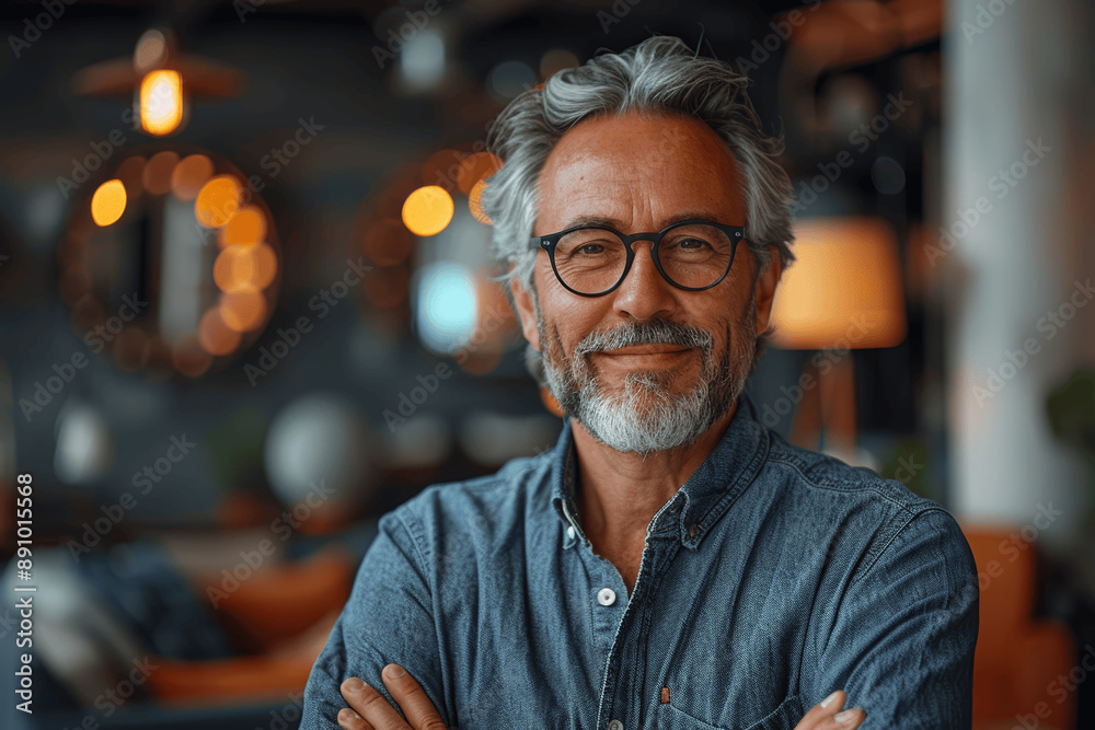 Confident Smiling Middle-Aged Businessman in Modern Office Looking at Camera Confident Smiling Middle-Aged Businessman in Modern Office Looking at Camera
