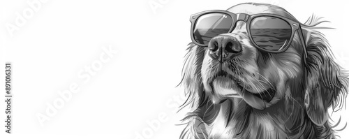A golden retriever wearing sunglasses, enjoying a beach day, cartoon style, bright colors, isolated on white background
