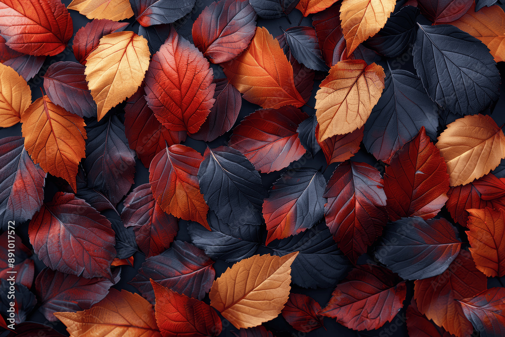 Autumn Leaves Background with Colorful Foliage in Red, Orange, and Yellow on Dark Texture Autumn Leaves Background with Colorful Foliage in Red, Orange, and Yellow on Dark Texture