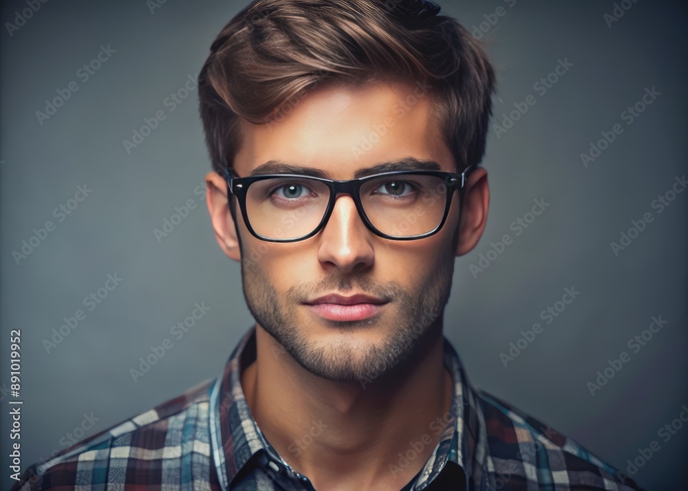 Portrait of a handsome young man wearing glasses and looking at camera. Portrait of a handsome young man wearing glasses and looking at camera.