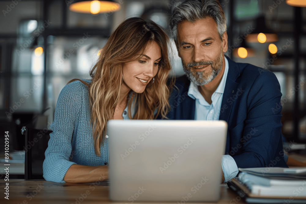 Diverse Business Team Working Together on Laptop in Office Diverse Business Team Working Together on Laptop in Office