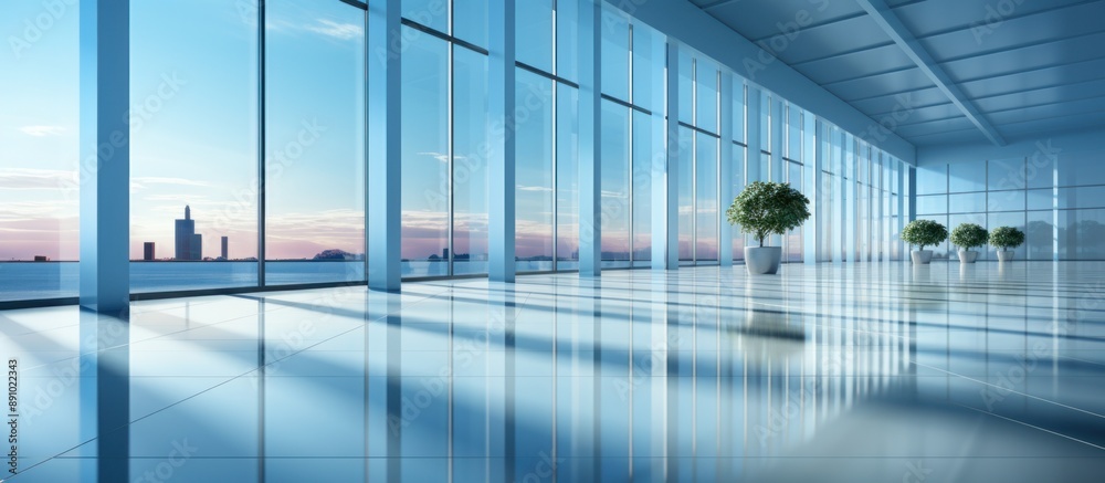 modern office interior with panoramic window view modern office interior with panoramic window view