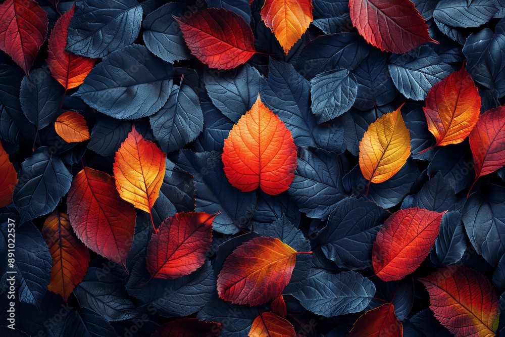 Autumn Leaves Background with Colorful Foliage in Red, Orange, and Yellow Shades on Dark Surface Autumn Leaves Background with Colorful Foliage in Red, Orange, and Yellow Shades on Dark Surface