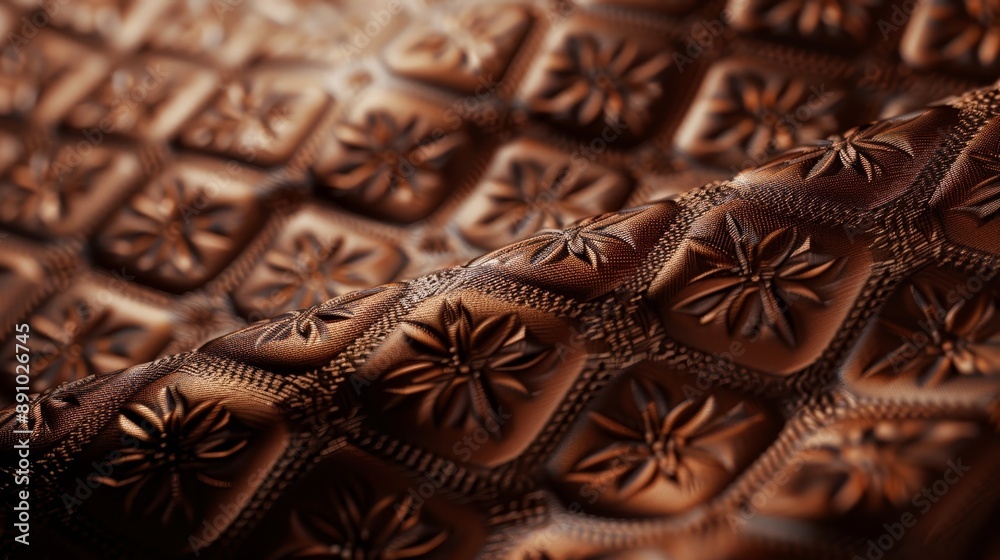 An intricate pattern on a silk fabric texture, with a smooth, reflective finish An intricate pattern on a silk fabric texture, with a smooth, reflective finish