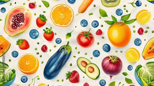 Wallpaper Mural Seamless culinary-themed design with a variety of colorful fruits and vegetables, perfect for kitchen decoration Torontodigital.ca