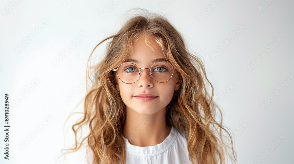 Natural Beauty: Young Girl with Glasses and Curly Hair Natural Beauty: Young Girl with Glasses and Curly Hair