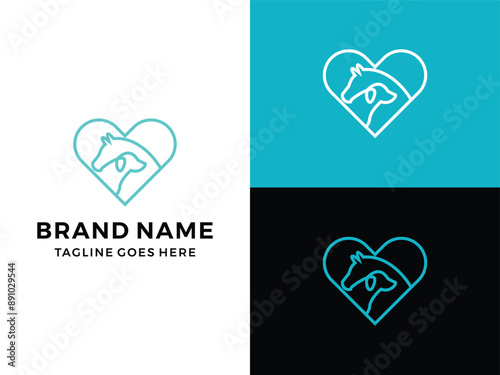 veterinarian heart animal love. horse,dog logo vector illustration 