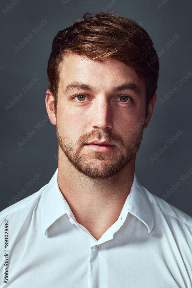 Portrait, serious and man in studio, proud and professional for government, special agent and bodyguard. Grey background, employee and service for protection in agency and confident in Milwaukee Portrait, serious and man in studio, proud and professional for government, special agent and bodyguard. Grey background, employee and service for protection in agency and confident in Milwaukee