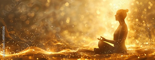 Silhouette of a woman meditating in a golden light