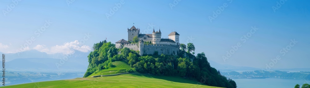 Scenic Castle on Hill Overlooking Valley Scenic Castle on Hill Overlooking Valley
