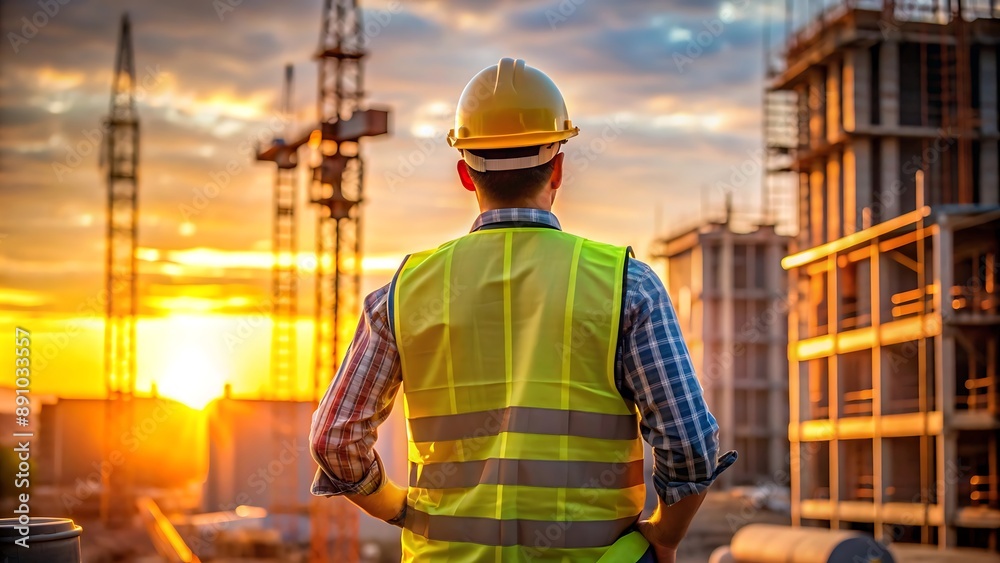 Construction Worker At Sunset. Construction Worker At Sunset.