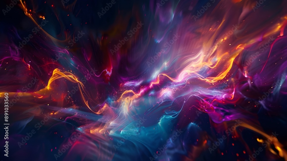 Fototapeta premium Abstract illustration image a flowing galaxy of colors and light. Generative AI