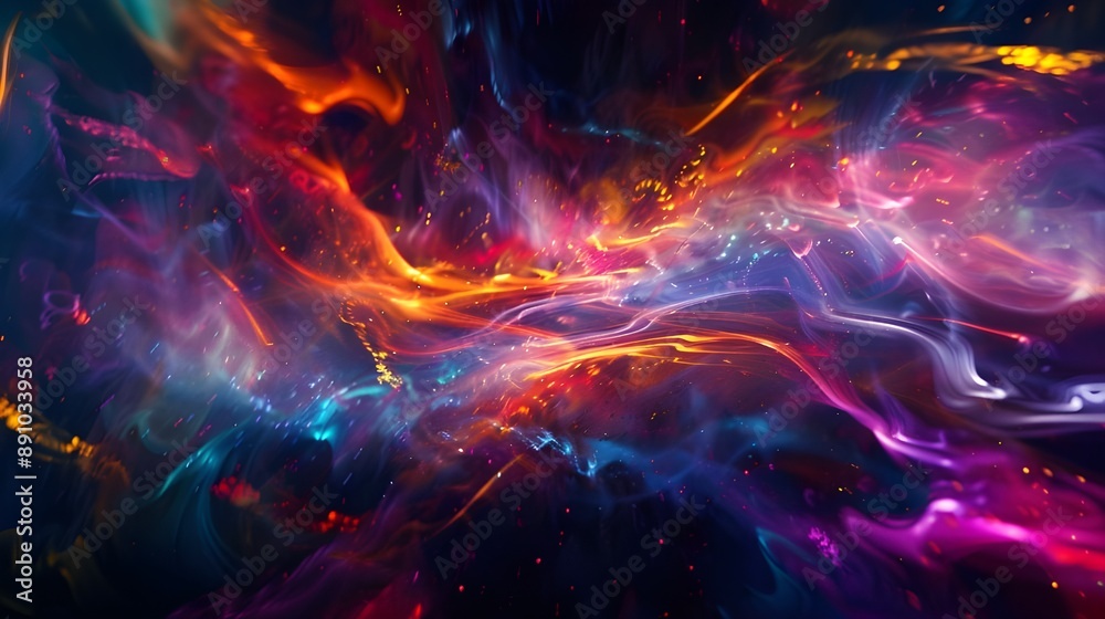 Abstract illustration image a flowing galaxy of colors and light. Generative AI