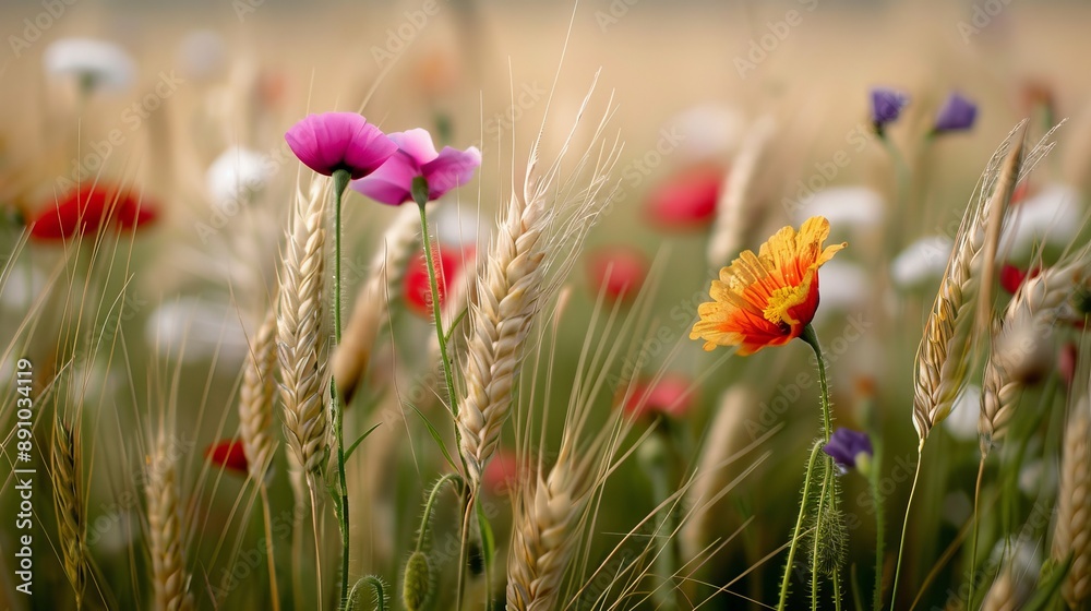 sunlit field with colorful wildflowers and textured grasses sunlit field with colorful wildflowers and textured grasses